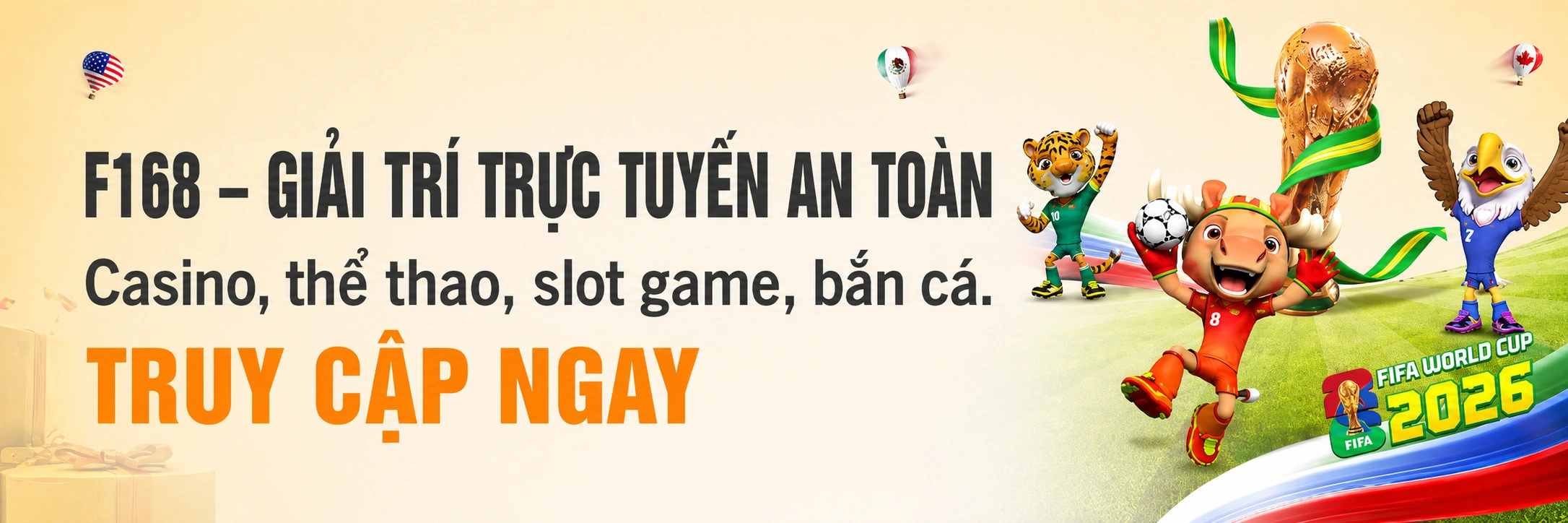 Banner F168 giới thiệu nền tảng giải trí trực tuyến an toàn với casino, thể thao, slot game và bắn cá